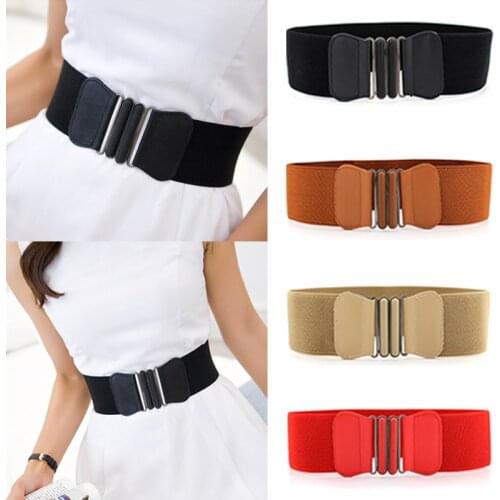 Women Belt Fashion Waist Belts Lady Solid Stretch Elastic Wide Belt Dress Adornment for Women Waistband 7.5cm Width 65cm Long