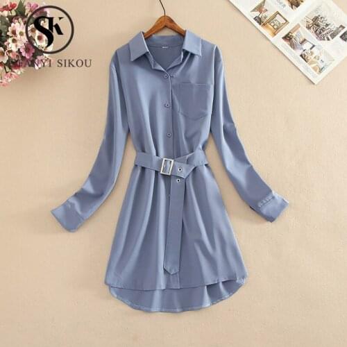 High quality Shirt Dress Women 2020 New Spring Summer Chiffon Long sleeve Dress Lady Fashion Casual Plus Size Dress With Belt