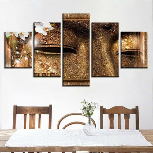 No Framed Golden Statue Of Buddha 5 Pcs Canvas Picture Print Wall Art Canvas Painting Wall Decor for Living Room