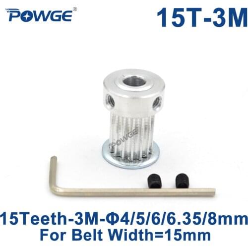 POWGE 1pcs HTD 3M Timing Pulley 15 Teeth Bore 4/5/6/6.35/8mm for Width 15mm 3M Synchronous belt HTD3M Pulley 15Teeth 15T CNC