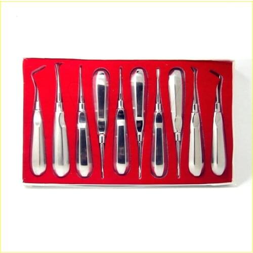 10Pcs Stainless Steel Dental Elevator Oral Tooth Loosening Root Extraction Kit