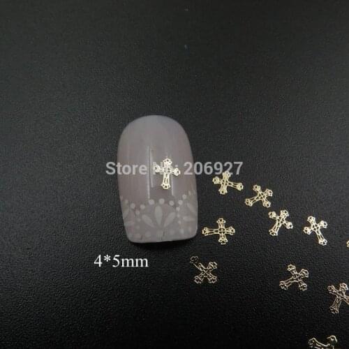 MS347-2 100pcs Gold Cute Cross Metal Sticker Nail Art Metal Sticker Nail Art Decoration Non-adhesive Sticker
