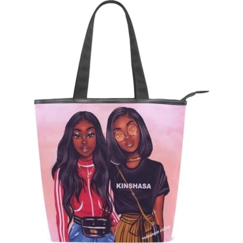 2021 New Fashion Art Afro Girls Black Women Print Canvas Bag with Zipper Shopping Bag Womens Handbag Shoulder Massenger Bag