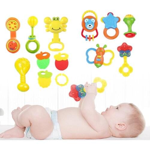 5/8Pcs Baby Animal Fruit Hand Grip Rattle Sound Exercising Teething Teether Toy