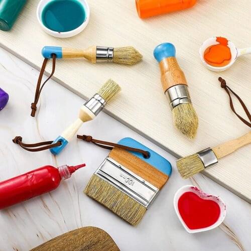 ABZS 5 Pieces Chalk and Wax Paint Brushes Natural Bristles Wooden Handle DIY Painting and Waxing Brushes for Art Craft