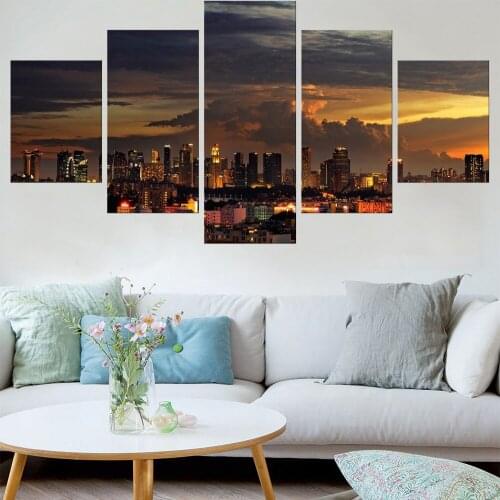 5 Pieces Wall Art Canvas Painting Red Sunset City Landscape Poster Modern Home Decoration Pictures Living Room Modular