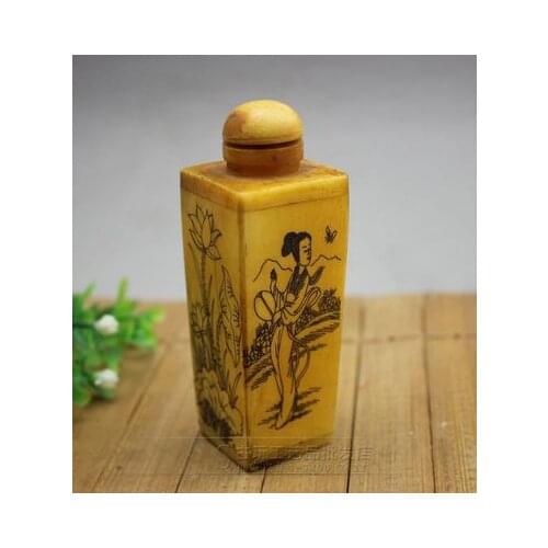 Antique collection snuff bottle manual bone carving snuff bottle ornament handle pattern random delivery