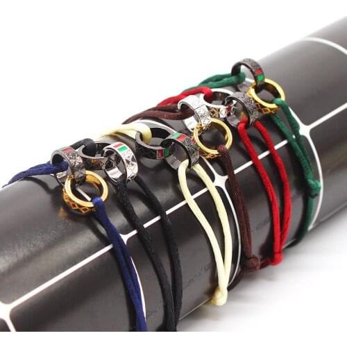 TOTABC Stainless Steel Adjust Rope Two Color Metal Love Letter Engrave Bracelet For Women Man Unisex Valentine Day Fashion