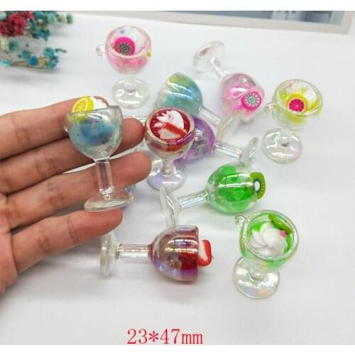 5pcs 23*47mm Acrylic Resin Simulation Wine Glass Ice Cream Fruit Goblet Keychain Pendant DIY Making Accessories Gift Wholesale