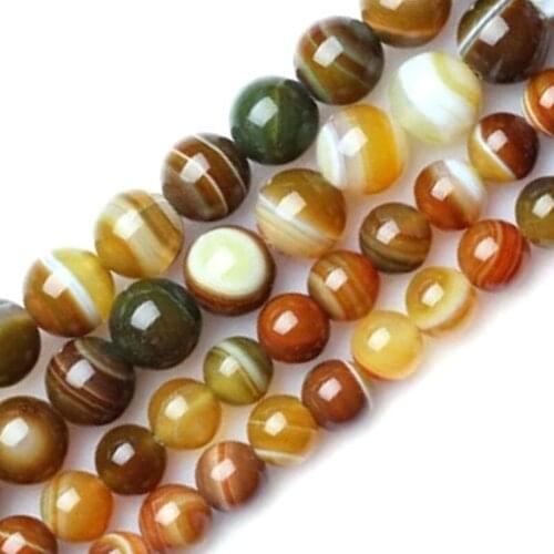 6-12mm Natural Round Yellow Green Banded Agates Stripe Onyx Beads For Jewelry Making Beads Bracelets 15'' Needlework DIY Beads