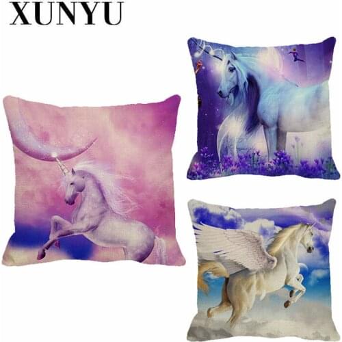 XUNYU Cushion Cover Beautiful Dreamy Horse Throw Pillow Case Linen Cushion Cover Sofa Bed Decorative Pillowcase 45X45cm C0042