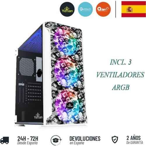 Yeian Pc Gaming box, camouflage White, HOLLOW 2500 ATX, includes 3 VENT ARGB, 3 USB 3.0, with tempered glass YGH-49704
