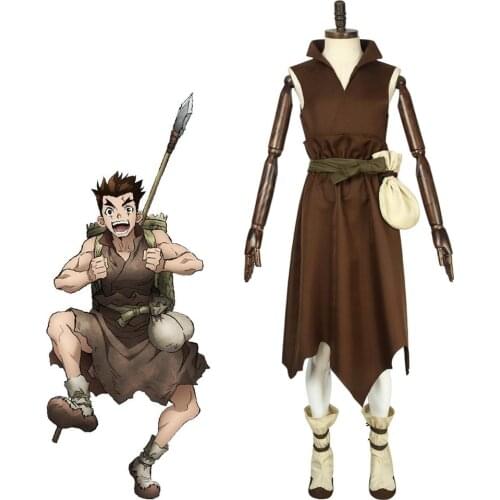 Cosplaydiy Custom Made Anime Dr. Stone Costume Taiju Oki Brown Outfit Costume Halloween Suit L320