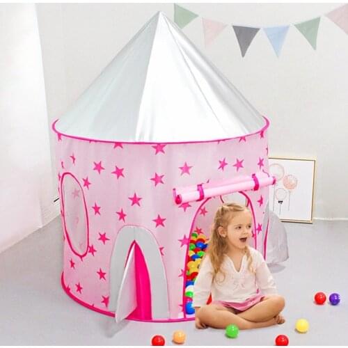 Childrens Tent Pink Star Rockets Capsule Spaceship Princess Castle Children Play Doll House Tent For Kids
