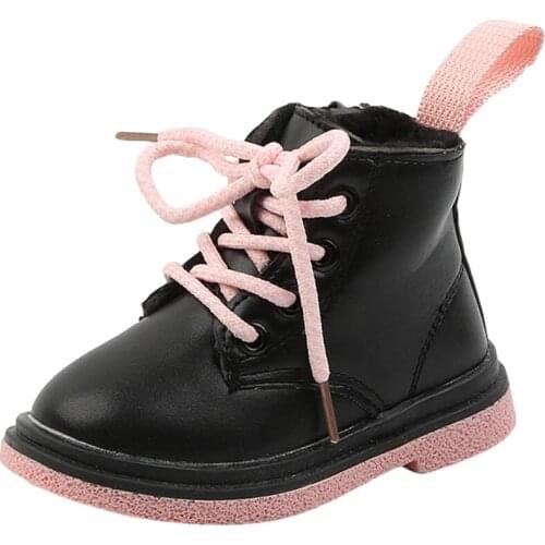 CUZULLAA Children Boots 1-6 Years Baby Kids Martin Boots with Fur Plush Girls Boys Leather Shoes Winter Leather Boots Size 22-31