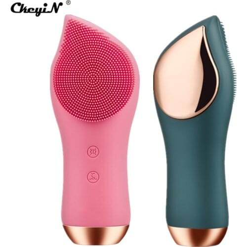 CkeyiN Electric Facial Cleaning Brush Heating Silicone Sonic Vibration Face Brush Skin Pore Cleaner Massager USB Rechargeable 50