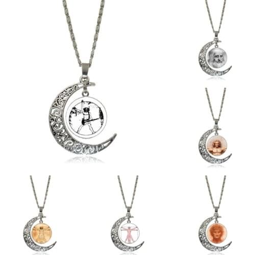 EJ Glaze For Women Fashion Jewelry Glass Cabochon Pendant Necklace Fashion Necklace Leonardo da Vinci The Vitruvian Man