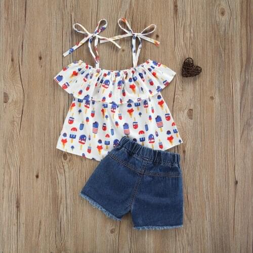 Infant T-shirt + Shorts, Ice Cream Print Independence Day Decoration Elastic Waist Summer Clothing 1-6T 2021 New Fashion