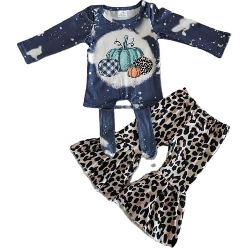 Hot Selling boutique 2020 Tie Dye Fall Pumpkin Long Sleeve Toddler T-shirt Baby Girls Fashion Designs 2 pcs clothing Sets