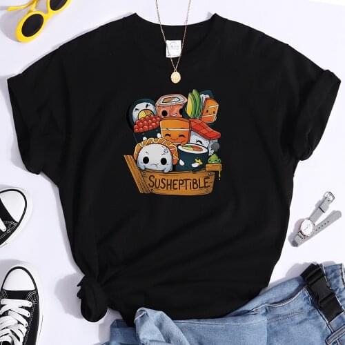 Kawaii Delicious Food Sushi Babys Style Print Women T Shirt Summer Fashion Tops Fashion Tee Shirts Loose Soft Female T Shirts