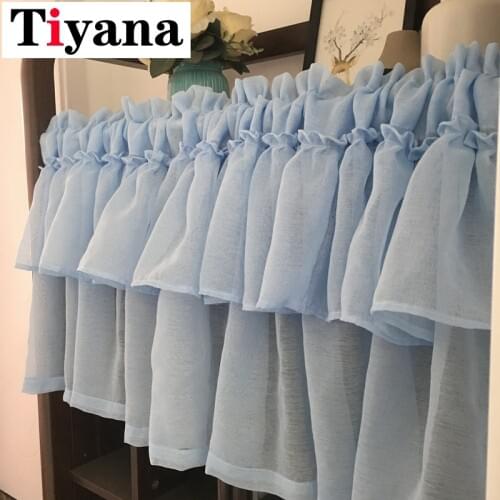 Solid Color Valance Short Half Curtain For Living Room Decor Kitchen Door Desk Partition Lace Tulle Curtains Dust-proof QT034X