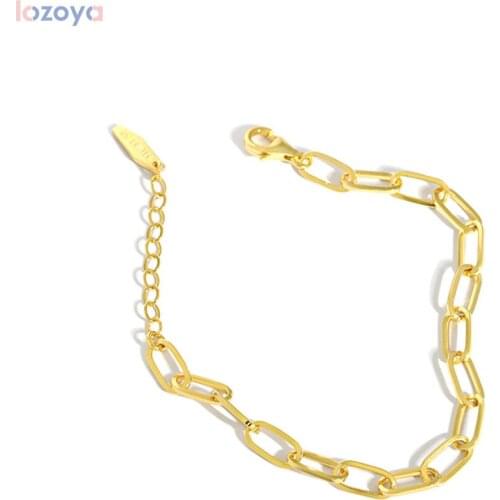 LOZOYA New 925 Sterling Silver Gold Rock Punk Fashion Geometric Rectangle Chain Horoscope Bracelet Women Fashion Jewelry