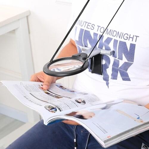 1pc Hands Free LED Magnifier Reading Magnifying Lens Neck Wear Jewelry Loupe 100mm