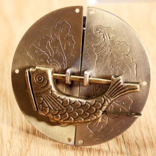 1 Set Iron Drawer Cupboard Cabinet Jewelry Box Chest Door Lock Latch Plate Pulls Handle Knocker & Vintage Chinese Old Fish Lock