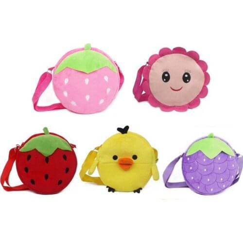 Cute plush shoulder bag Strawberry Sunflower yellow duck kids handbags cartoon mini coin purse bag