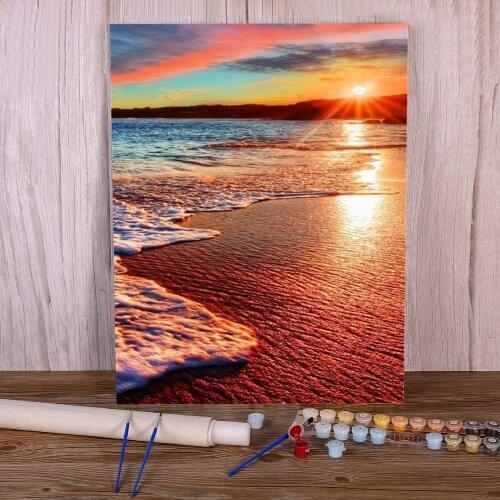 Landscape Sunset Beach Waves Coloring By Numbers Painting Set Oil Paints 50*70 Canvas Painting Wall Decoration Drawing