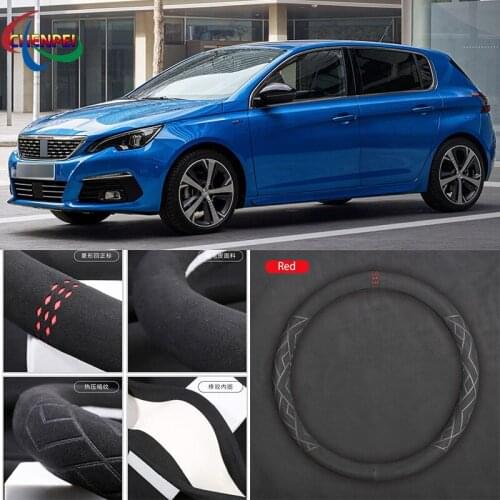 Non-Slip Car Suede Steering Wheel Cover For Peugeot Series 108 207 208 307 308 Rifter RCZ 407 607 Car Interior Accessories
