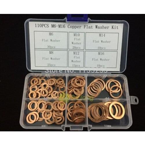 New 110pcs Copper Alloy Flat Washer Ring Assortment Oil Brake Clutch Line Conductivity
