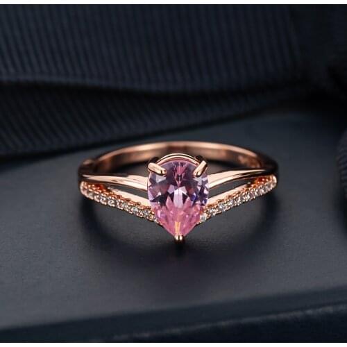 2021 New Luxury Fashion Rose Gold Pink Rhinestone Engagement Wedding Band Ring For Women Christmas Gift Love Eternity Jewelry