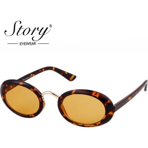 STORY 2018 Retro Small Oval Sunglasses Women Men Brand Designer Leopard Frame Steampunk Oval Sun Glasses 90S Sunglasses