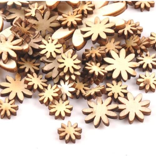 50pcs Mixed Flower Wood Slices DIY Crafts Scrapbooking Home Decor Wooden Ornaments Handmade Accessory 10/15/25/35mm M0668x
