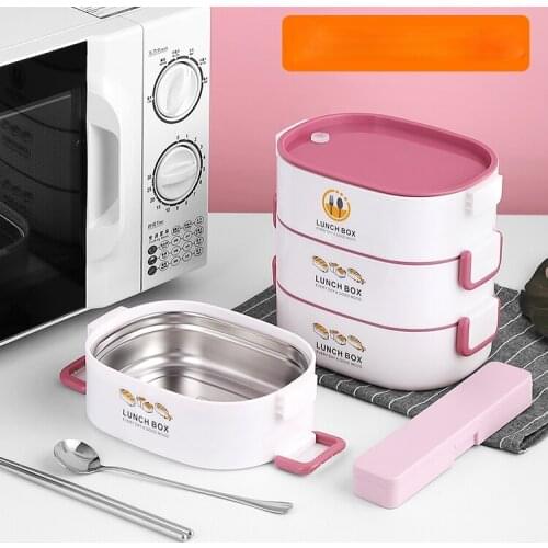 Microwavable Heating Lunch Box Student Layer Large Capacity Cute Lunch Box Stainless Steel Lancheira Kitchen Supplies DI50FH