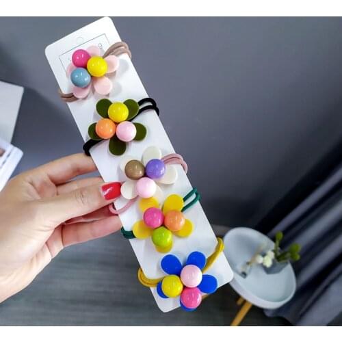 New Fashion Headbands Flower Hair Band Woman Hair Accessories Candy Color Acrylic Bead Elastic Hair Band Girls Ponytail Holder