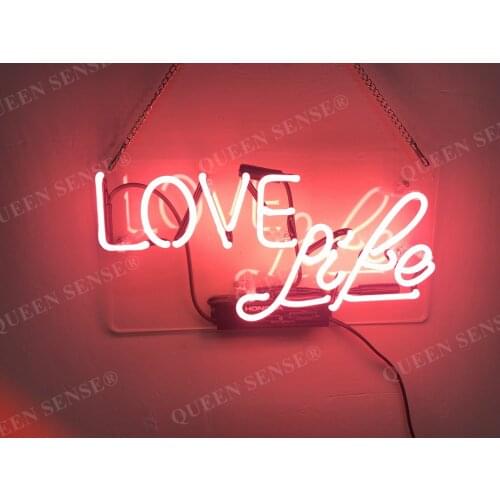 14“ Love Life Pink Acrylic Custom Neon Light Lamp Sign Beer Bar Handmade Real Glass Decorate Home Wall Room Windows Tube Artwork