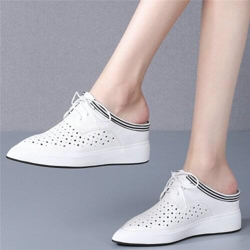 Fashion Sneakers Women Lace Up Genuine Leather Wedges High Heel Gladiator Sandals Female Hollow Pointed Toe Oxfords Casual Shoes