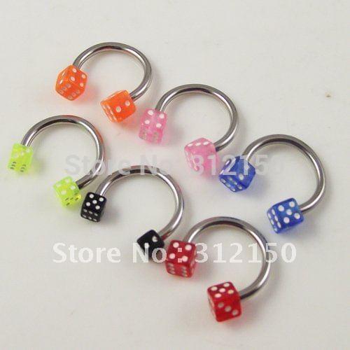 SaYao 2pcs 16G Stainless Steel Shaft with Acrylic Dice Horseshoe Ring Circle Barbel Eyebrow Ring Nose Ring earring tragus ring