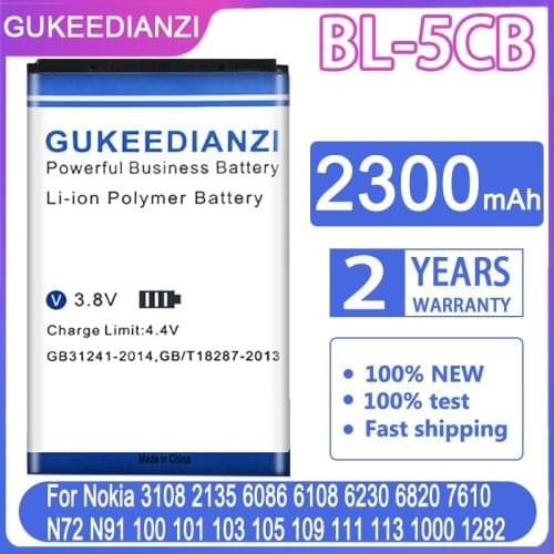 GUKEEDIANZI Replacement Battery BL-5CB 2300mAh For Nokia 3108 2135 6086 6108 6230 6820 7610 N72 N91 100 101 103 105 109 111 113