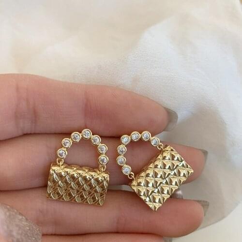 TARCLIY New Fashion Geometric Metal Bag-Shaped Rhinestone Stud Earring Women Simple Creative Temperament Alloy Party Jewelry