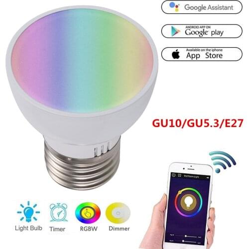 Home WiFi Smart Light Cup Bulb RGBW 6W GU10/GU5.3/E27 LED Dimmable Lampara bombilla Phone App Control Work with Alexa&Google