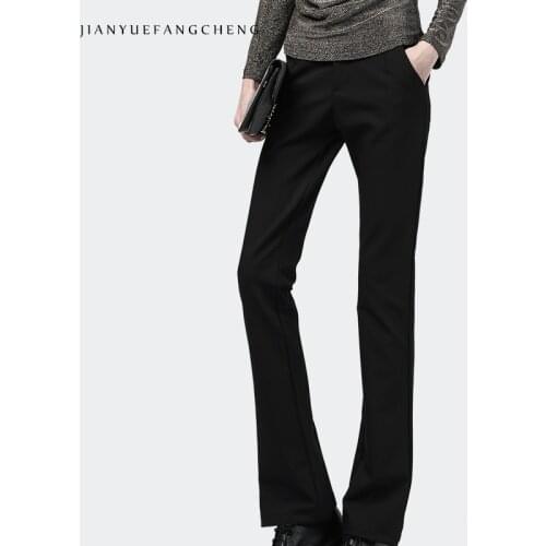 2019 Spring Autumn High Waist Straight Long Flared Pants Pocketed Office Ladies Formal Dress Pants Black/White Women Trousers