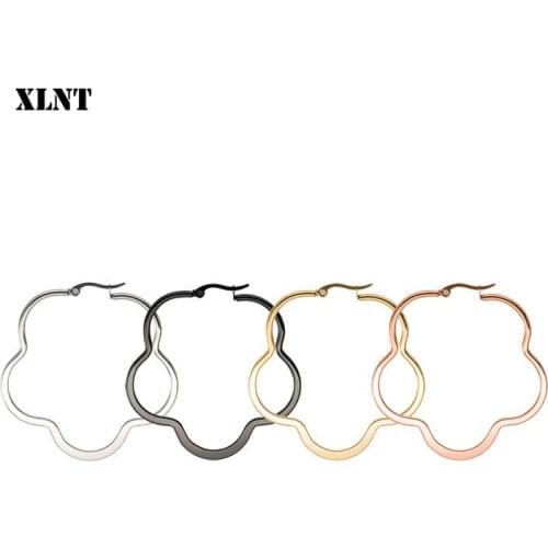 XLNT New 4 color classic 316L stainless steel popular Plum Flower earrings smooth 30-50mm earrings fine polished smooth