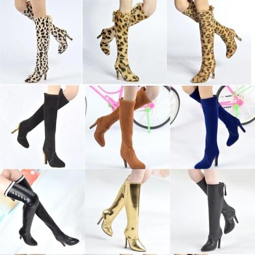 1/6 Scale Female Leather Long Boots High Heels Model Shoes Empty inside for 12 inches PH Action Figure Body