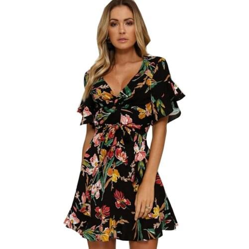 Women Summer Dresses 2021 New V-neck Print Hot Fashion Sleeve Sleeve Sexy Short Sleeve Dresses Vestidos De Festa OYM0914