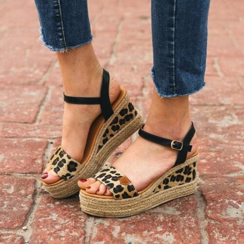 Womens Fashion Girls Leopard Sandals Buckle Casual Shoes Leopard Zebra Wedge Sandals