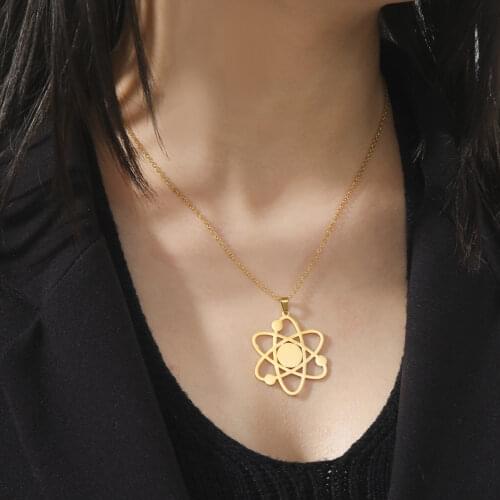 Skyrim Women Golden Pendant Necklace The Bigbang Theory Atom Physics Chemistry Science Stainless Steel Choker Chain Necklaces