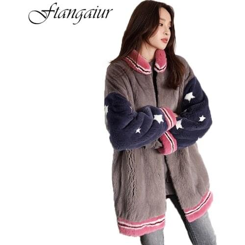 Ftangaiur 2019 Winter Import Velvet Mink Coat Print Star Loss Mandarin Collar Coat Womens Medium Real Natural Mink Fur Coats